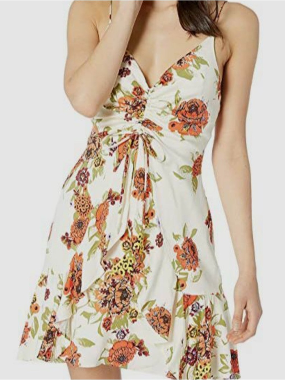 Free People Happy Heart Ivory Floral Mini Dress‎ with Orange Sz XS